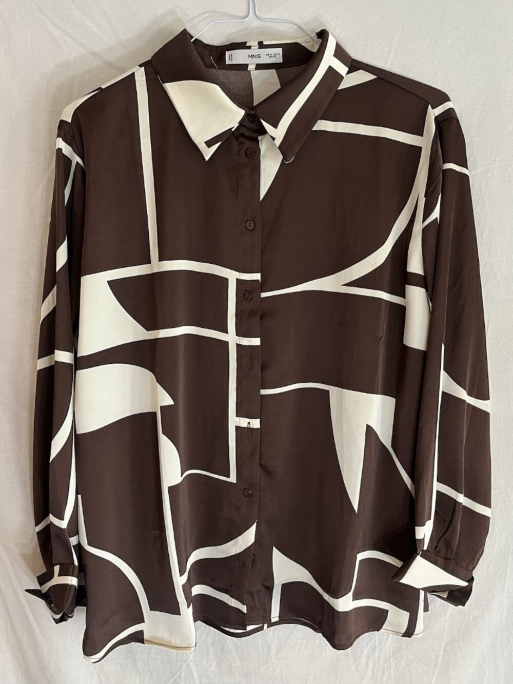 Mango Woman’s Brown Long Sleeve button down Shirt Sz 10 NWOT